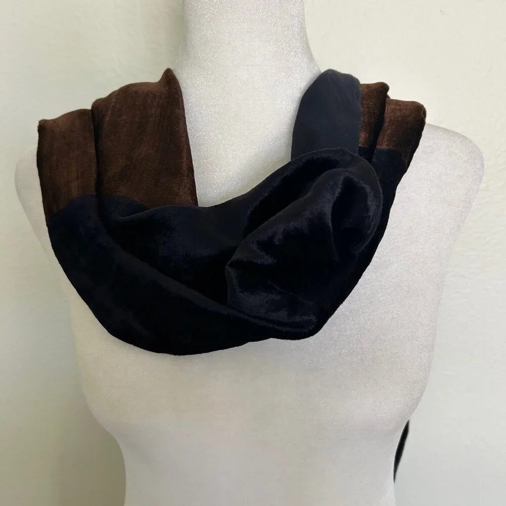 Kenneth Cole Collection Scarf Black Brown Colorblock Rayon Soft Lightweight Luxe